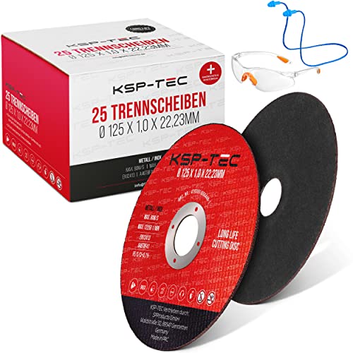 KSP-Tec®│25 Trennscheiben 125x1,0 mm [MIT SCHUTZBRILLE UND GEHÖHRSCHUTZ]│Flexscheiben für Winkelschleifer und Flex 125 mm von KSP-Tec