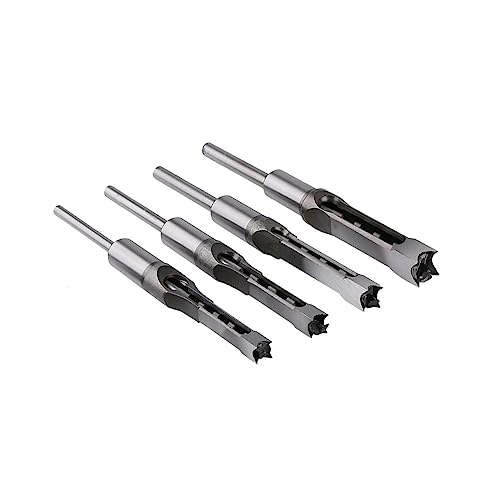 KSeSii HSS-Spiralbits Holzbearbeitung Vierkantlochbohrer Schneckenstemmmeißel Bohrerset Vierkantloch Erweitertes Sägeholzwerkzeugset(4PC(6.4-8-9.5-12.7)) von KSeSii