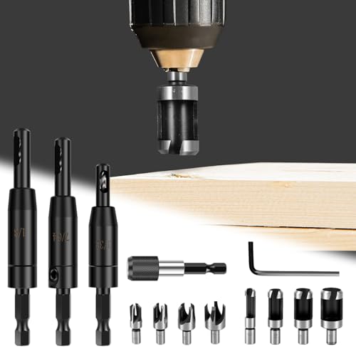 11 Stück Holz Plug Cutter Bohrer Set Kohlenstoffstahl UltraStark Schneidkraft Stabil Langlebig mit 1/4" Sechskantgriff Zapfenbohrer Set 5 Schlitz-Design 6/10/13/16 mm Holzstopfen Set für Bohrmaschine 11 Stück Holz Plug Cutter Bohrer Set Kohlenstoffstahl UltraStark Schneidkraft Stabil Langlebig mit 1/4" Sechskantgriff Zapfenbohrer Set 5 Schlitz-Design 6/10/13/16 mm Holzstopfen Set für Bohrmaschine von KTCINA