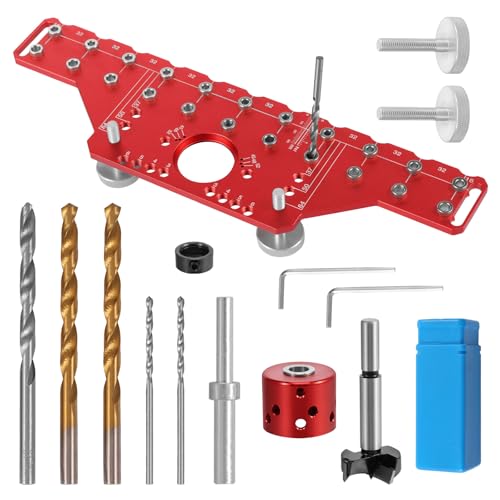 2 in 1 Regalstiftvorrichtung und 35 mm Scharniervorrichtung 35 x 10 x 0,5 cm UltraPräzise stabil Regalstift-Bohrvorrichtung mit 5 mm 1/4“ Bohrern Bohrlehre für Regalstifte Shelf Pin Hinge Jig von KTCINA