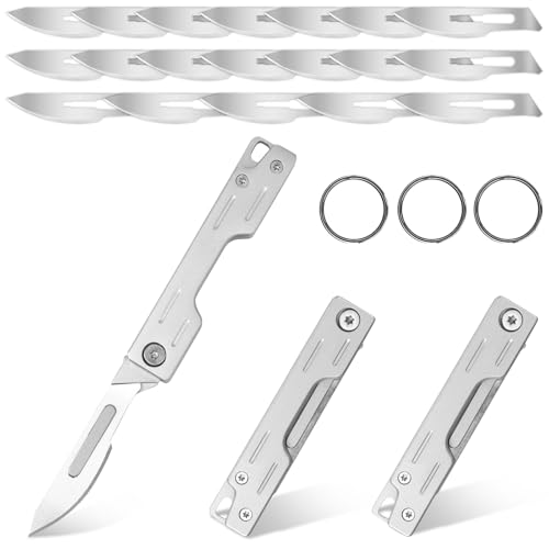 3 Pcs Skalpell Klappmesser mit 20 auswechselbare Klingen 13,6 x 1,5 cm Skalpellklingen Ultra Hohe Härte Scharf Mini Messer Utility EDC Taschenmesser Einhandmesser Schlüsselanhänger Messerschärfer 3 Pcs Skalpell Klappmesser mit 20 auswechselbare Klingen 13,6 x 1,5 cm Skalpellklingen Ultra Hohe Härte Scharf Mini Messer Utility EDC Taschenmesser Einhandmesser Schlüsselanhänger Messerschärfer von KTCINA