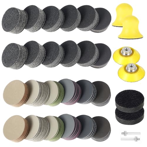 368 Pcs Vielseitiges Schleifscheiben-Set für Bohrmaschinen Körnung 60/80/100/150/240/400/800/1200/2000/3000/5000/10000 2“ (50mm)UltrRobust Schleifpapier Klett Schleifscheiben Pad Kit Polierpad Adapter von KTCINA