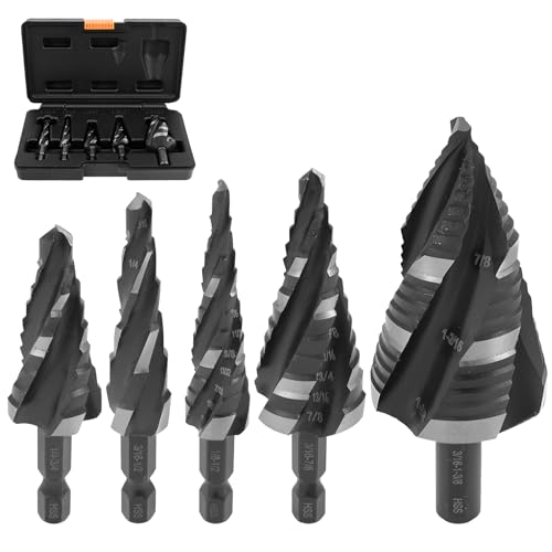 5 Pcs HSS Stufenbohrer 4 Spiralnuten UltraStarkRobust Konusfräser Gratfreies Vibrationsfreie Schälbohrer Einteiliges Konusbohrer Kegelbohrer Fräser Spiralstufen-Bohrer-Sets für Metall Holz Kunststoff von KTCINA