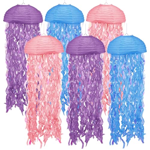 6 Pcs Quallenlaterne Papier Fisch Laterne Umweltschutz Quallen Papierlaternen 79 * 25 cm Quallenlaterne Papier Laterne Haltbarkeit Meerjungfrau Geburtstag Deko für Taufe Party Deko (Stil 2) von KTCINA