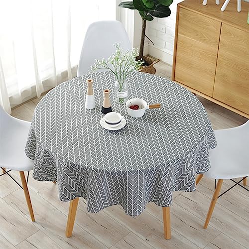 KTCINA Tischdecke, rund, 100 cm, aus Baumwolle und Leinen, Tischdecke, Rode, schlichter nordischer Stil, waschbar, knitterfrei, Dekoration für Küche, Esszimmer, Tisch (Grau, 100 cm) von KTCINA