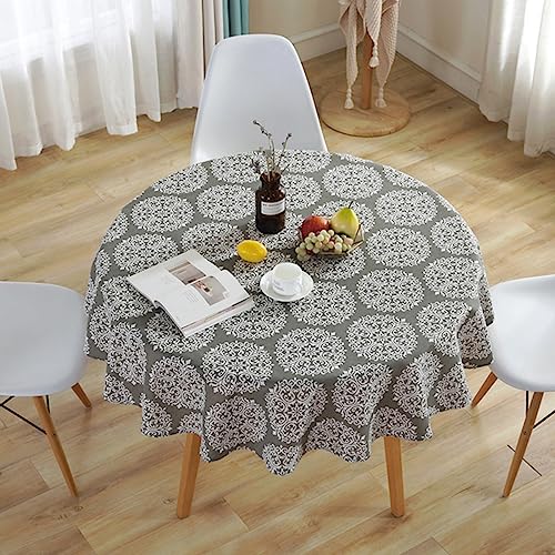KTCINA Tischdecke, rund, 120 cm, aus Baumwolle und Leinen, Rode Tischdecke aus Köper, einfach, nordischer Stil, waschbar, knitterfrei, Dekoration für Küche, Esszimmer, Tisch (Blume, 120 cm) von KTCINA
