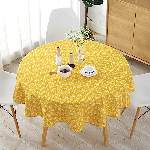 KTCINA Tischdecke, rund, 120 cm, aus Baumwolle und Leinen, Tischdecke, Rode, schlichter nordischer Stil, waschbar, knitterfrei, Dekoration für Küche, Esszimmer, Tisch (Gelb, 150 cm) von KTCINA