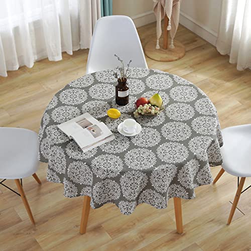 KTCINA Tischdecke, rund, 150 cm, aus Baumwolle und Leinen, Rode Tischdecke aus Köper, einfach, nordischer Stil, waschbar, knitterfrei, Dekoration für Küche, Esszimmer, Tisch (Blume, 150 cm) von KTCINA