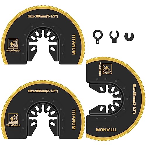 MAOZHEN 3 Stück Oszillierende Sägeblätter Bi-Metall Titanium beschichtet Multitool Klingen Semicircular Sharp Oszillating Klingen Fast Cutting Sägeblätter mit Dichtung Adapter für Holz Kunststoff MAOZHEN 3 Stück Oszillierende Sägeblätter Bi-Metall Titanium beschichtet Multitool Klingen Semicircular Sharp Oszillating Klingen Fast Cutting Sägeblätter mit Dichtung Adapter für Holz Kunststoff von KTCINA