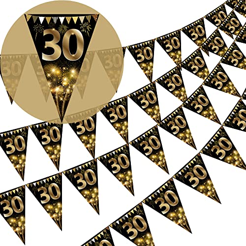 Wimpelkette "Happy 30th Birthday", goldfarben und schwarz, glitzernd, Party-Dekoration, Zubehör, dreieckige Flagge, Banner für Männer und Frauen, 40 Stück Wimpelkette "Happy 30th Birthday", goldfarben und schwarz, glitzernd, Party-Dekoration, Zubehör, dreieckige Flagge, Banner für Männer und Frauen, 40 Stück von KTFNOMES