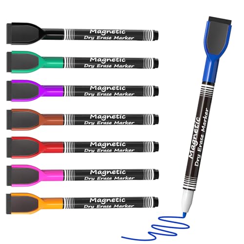 KTRIO Whiteboard Stifte Magnetische Trocken - Marker mit Schwamm, Magnetisch Haftend, Radierbarer Whiteboard-Marker für Büro und Schule (8 Farben, 8 Stück) von KTRIO