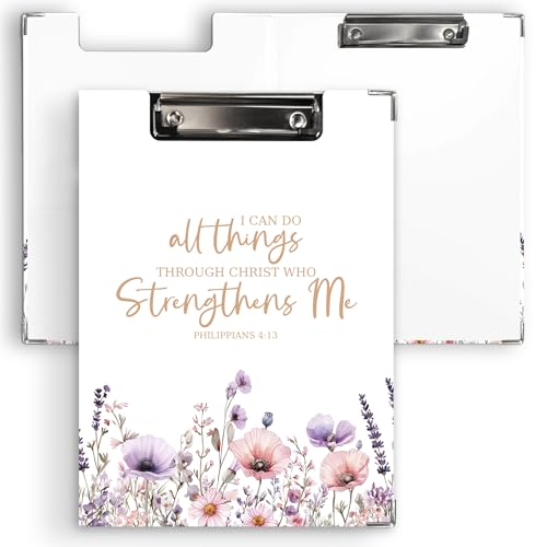 Ku-dayi Boho Floral Christian Klemmbrett Padfolio mit Aufbewahrungstasche, I Can Do All Things Through Christ Bibel, niedriges Profil, Klemmbretter für Mädchen, Lehrer, Krankenschwester, Schule, Büro von KU-DaYi