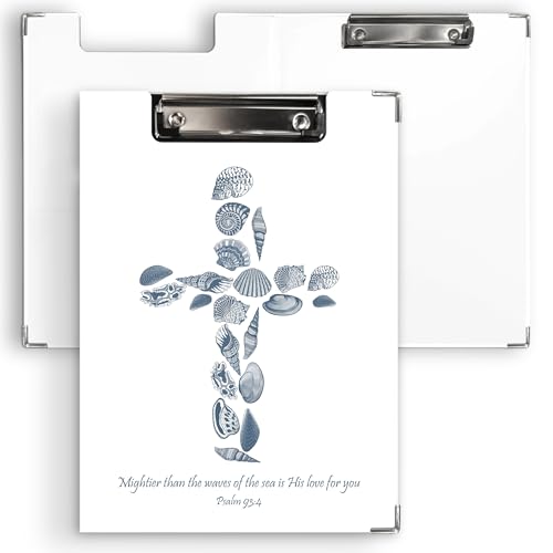 Ku-dayi Christian Coastal Beach Klemmbrett Padfolio mit Aufbewahrungstasche, blaues Küstenmuschelkreuz Bibelvers niedriges Profil Klemmbretter für Krankenschwester, Büro, Klassenzimmer, 31,5 x 23,5 cm von KU-DaYi