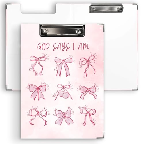 Ku-dayi Christliches Klemmbrett mit rosa Schleife, mit Aufbewahrungstasche, kokett, adrett, inspirierend, Gott sagt ich bin, flaches Profil, Klemmbretter für Frauen, Mädchen, Krankenschwestern, Schule von KU-DaYi