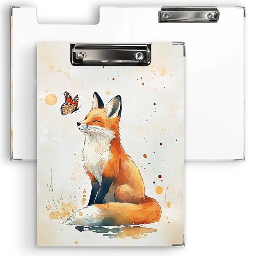 Ku-dayi Fox Klemmbrett Padfolio mit Aufbewahrungstasche, Woodland Fox Animal Low Profile Klemmbretter für Studenten, Lehrer, Frauen, Krankenschwester, Büro, Klassenzimmer, 31,5 x 23,5 cm von KU-DaYi