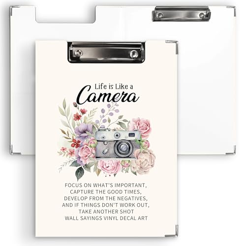 Ku-dayi Inspirierende Geschenke Klemmbrett Padfolio mit Aufbewahrungstasche, Fotografen Geschenke, Life is Like a Camera Floral Low Profile Klemmbretter für Krankenschwester, Büro, Klassenzimmer, 31,5 von KU-DaYi