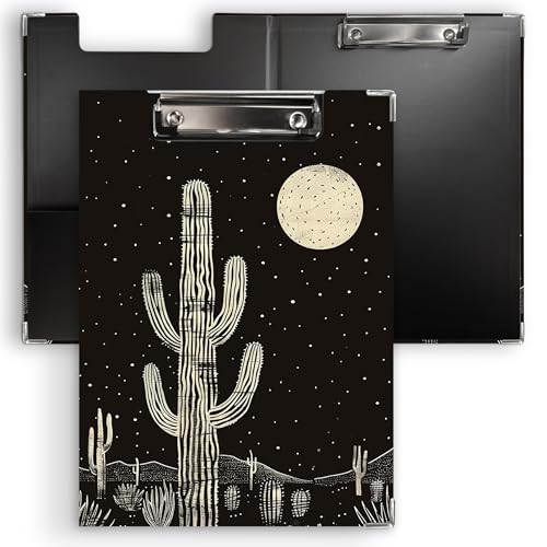 Ku-dayi Schwarzes Western-Wüstenkaktus-Klemmbrett Padfolio mit Aufbewahrungstasche, Mitte des Jahrhunderts Country Western Moon Kaktus Low Profile Klemmbretter für Krankenschwester Büro Klassenzimmer von KU-DaYi