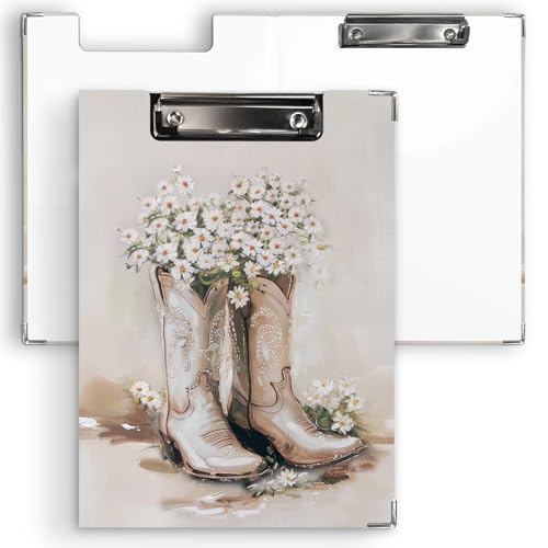 Ku-dayi Vintage Western Cowgirl Klemmbrett Padfolio mit Aufbewahrungstasche, Cowgirl Geschenke für Frauen, Retro Western Floral Boots Low Profile Klemmbretter für Krankenschwester Büro Klassenzimmer von KU-DaYi