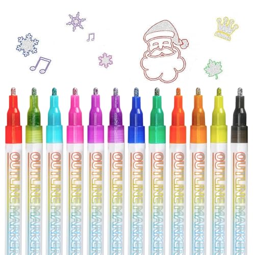 KUAOOAUK 12 Farben Glitter Stifte, Doppellinie Umriss Marker Stift, Zeichnung Highlighter Stifte für Kinder, Geburtstag Hochzeit Geschenkkarte Herstellung, DIY Kunsthandwerk, Malerei Kit, Scrapbook Zu KUAOOAUK 12 Farben Glitter Stifte, Doppellinie Umriss Marker Stift, Zeichnung Highlighter Stifte für Kinder, Geburtstag Hochzeit Geschenkkarte Herstellung, DIY Kunsthandwerk, Malerei Kit, Scrapbook Zu von KUAOOAUK