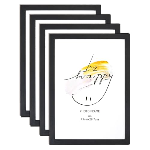 KUAOOAUK 4-Pack A4 Fotorahmen, Holz personalisierte schwarze Bilderrahmen mit Halterung, vielseitiger Zertifikatsrahmen für Tisch- und Wandmontage (21x29.7cm) von KUAOOAUK