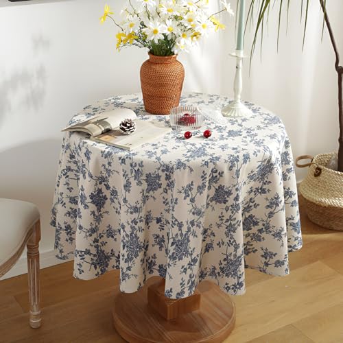 KUAOOAUK Blaue Blumen Pastoral Runde Tischdecke, 55 Zoll Vintage Baumwolle Leinen Tischtuch, waschbar Tischabdeckung mit Staub-Proof faltenbeständig für Indoor Outdoor Küche Essen Picknick Dekoration KUAOOAUK Blaue Blumen Pastoral Runde Tischdecke, 55 Zoll Vintage Baumwolle Leinen Tischtuch, waschbar Tischabdeckung mit Staub-Proof faltenbeständig für Indoor Outdoor Küche Essen Picknick Dekoration von KUAOOAUK