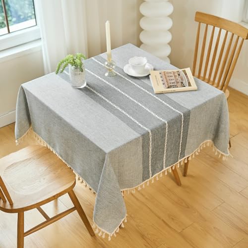 KUAOOAUK Tischdecke, staubdichte Quasten-Tischdecke, quadratische faltenfreie Tischdecke für Küche, Essen, Party, klassisch modern, Bauernhaus, Vintage-Stil (grau, 140x140 cm) von KUAOOAUK