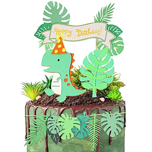 Dinosaurier Tortendeko Geburtstag, Happy Birthday Cake Topper Girlande Grün Blatt Cupcake Topper Dinosaurier Kuchen Topper, Grün Dinosaurier Kuchendeko Geburtstag Torten Topper für Jungen Mädchen Dinosaurier Tortendeko Geburtstag, Happy Birthday Cake Topper Girlande Grün Blatt Cupcake Topper Dinosaurier Kuchen Topper, Grün Dinosaurier Kuchendeko Geburtstag Torten Topper für Jungen Mädchen von KUAOWT