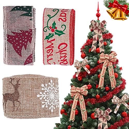 Geschenkband Juteband Weihnachten, 3Pcs Breit Leinenband Natur Schleifenband Jute Bänder Sackleinen Dekoband, Weihnachtsband Stoffband Geschenkbänder Sackleinenband für Geschenkverpackung Basteln von KUAOWT