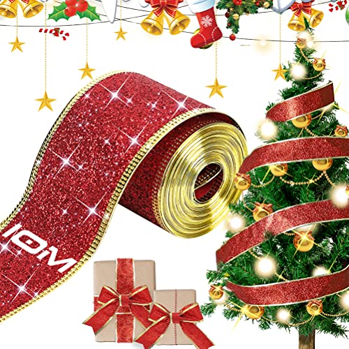 Geschenkband Rot Breit, Weihnachten Satinband Rot Schleifenband Stoffband 63mm zum Christbaumschmuck Kuchen BastelnGeschenkverpackung, 10M Satin Dekoband für Weihnachten Geburtstag Hochzeit Party von KUAOWT