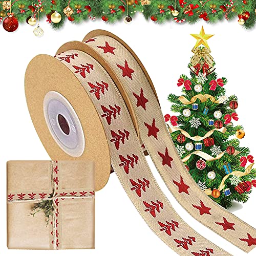 Geschenkband Weihnachten, 2 Rollen Xmas Satinband Schleifenband Ripsband Satinbänder Baumwollband, Weihnachtsband Stoffband Geschenkbänder Dekoband für Geschenkverpackung Basteln Weihnachtsbaumdekor Geschenkband Weihnachten, 2 Rollen Xmas Satinband Schleifenband Ripsband Satinbänder Baumwollband, Weihnachtsband Stoffband Geschenkbänder Dekoband für Geschenkverpackung Basteln Weihnachtsbaumdekor von KUAOWT