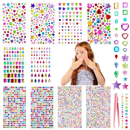 Glitzersteine Selbstklebend, 3500 Stück Bunt Strasssteine Selbstklebend Verschiedene Formen 3mm-18mm mit Pinzette, Glitzer Schmucksteine Sticker zum Basteln/Gesicht/Augen/Nagel/Make-up/Fotorahmen von KUAOWT