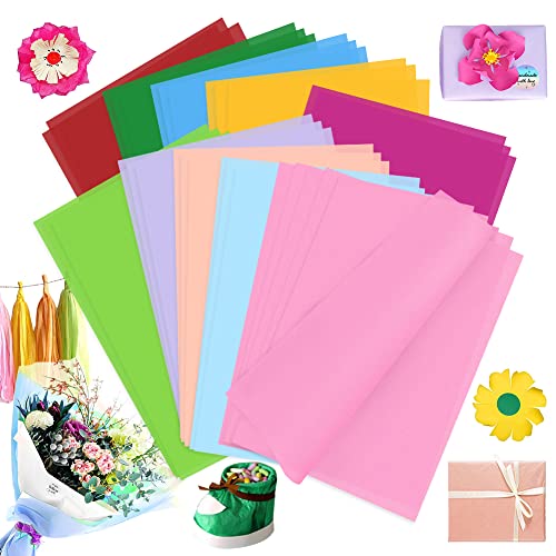 Seidenpapier Bunt, 100 Blatt A4 Krepppapie Buntes Bastelpapier Papier mit 10 Farben zum Geburstag Hochzeit Weihnachten, Seidenpapier Geschenkpapier für Pompoms, Geschenkverpackungen, Tischdeko von KUAOWT