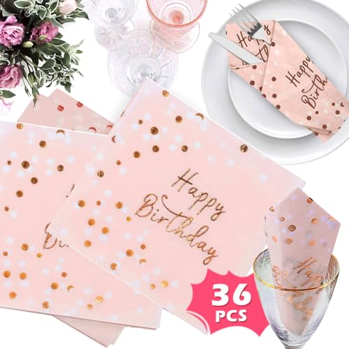 Servietten Geburtstag Rosa, 36 Stück Happy Birthday Servietten Rosegold Geburtstagsservietten Papier 33 x 33 cm, 3-lagig Papierservietten für Kinder Mädchen Junge Frau Mann Geburtstag Tischdeko Servietten Geburtstag Rosa, 36 Stück Happy Birthday Servietten Rosegold Geburtstagsservietten Papier 33 x 33 cm, 3-lagig Papierservietten für Kinder Mädchen Junge Frau Mann Geburtstag Tischdeko von KUAOWT