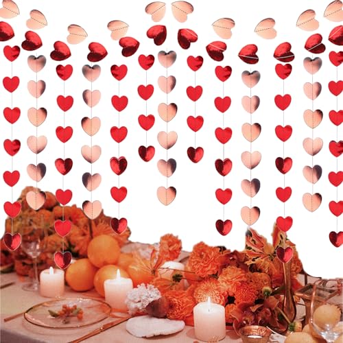KUBDPQOR Herz deko, 12 Stück Herzgirlande Rot Valentinstag Dekoration, Herzgirlande Deckenhänger Banner Dekoration für Junggesellinnenabschied, Hochzeit, Valentinstag von KUBDPQOR