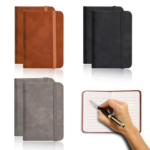 KUBDPQOR Notebook, 6 Stück Tragbares Notizbuch A7, Mini Notizbuch (2.95"x4.3" 200 Seiten), Hardcover Notizbuch, Notizblock A7, Dickes Liniertes Papier Notizbücher, Perfekt für Unterwegs(3 Farben) von KUBDPQOR