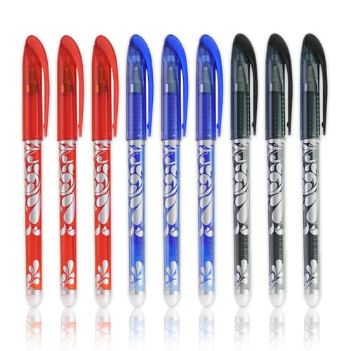KUBDPQOR Radierbarer Kugelschreiber, 9 Gelstifte Radierbar, 3 Farben Radierbare Stifte, 0,5mm Tintenroller Radierbar, Thermotinte Gelschreiber Radierbar für Schulsachen Bürobedarf Studenten von KUBDPQOR