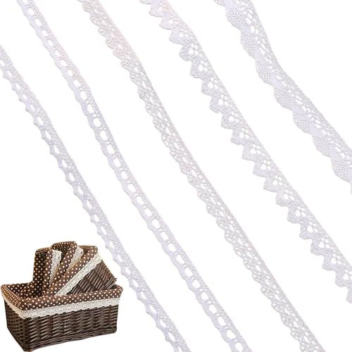 KUBDPQOR Spitzenband Weiß, 5 Rollen Spitzenband, Baumwolle Weißes Band, Exquisiter Schleifenband Hochzeit, Dekoband & Zierband zum Nähen, Tischdeko Hochzeit, Perfekt für DIY Handwerk & Hochzeitsdeko KUBDPQOR Spitzenband Weiß, 5 Rollen Spitzenband, Baumwolle Weißes Band, Exquisiter Schleifenband Hochzeit, Dekoband & Zierband zum Nähen, Tischdeko Hochzeit, Perfekt für DIY Handwerk & Hochzeitsdeko von KUBDPQOR
