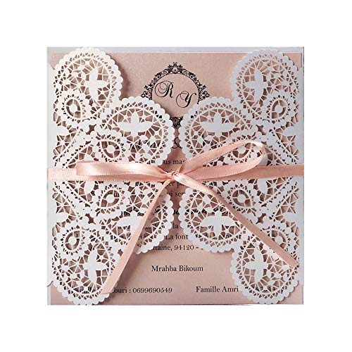 KUCHYNEE 20PCS weiße und rosa lasergeschnittene Hochzeitseinladungskarten mit Spitze Flora für Hochzeits Brautduschen Verlobungs Geburtstags Einladungen KUCHYNEE 20PCS weiße und rosa lasergeschnittene Hochzeitseinladungskarten mit Spitze Flora für Hochzeits Brautduschen Verlobungs Geburtstags Einladungen von KUCHYNEE