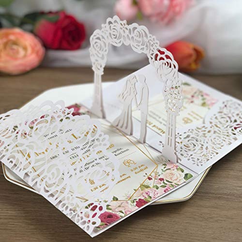 KUCHYNEE 3D weiße Pop-Up Hochzeitseinladungskarten mit Lasergeschnittene Braut und Bräutigam für Verlobung Brautdusche Jubiläums-Hochzeitseinladungen inkl Antwortkarte, 20 Stück KUCHYNEE 3D weiße Pop-Up Hochzeitseinladungskarten mit Lasergeschnittene Braut und Bräutigam für Verlobung Brautdusche Jubiläums-Hochzeitseinladungen inkl Antwortkarte, 20 Stück von KUCHYNEE