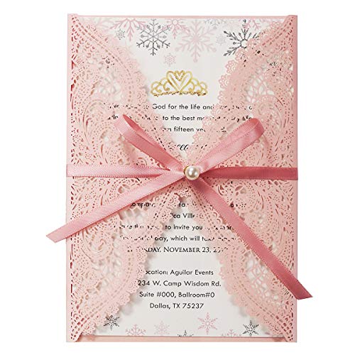 Rosa lasergeschnittene Hochzeitseinladungskarten mit Umschlägen für Hochzeits Brautduschen Verlobungs Geburtstags Brautparty Hochzeit Einladungen, 20 Stück von KUCHYNEE