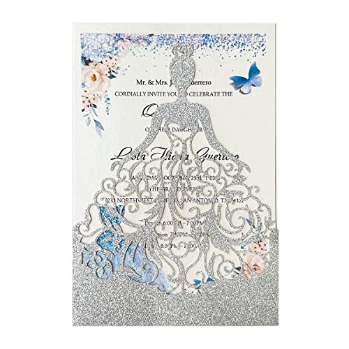 KUCHYNEE 20 Stück Silber Glitter Jugendweihe Einladungskarten Mädchen mit Umschlägen für Quinceanera Brautduschen Geburtstag Abschlussfeier KUCHYNEE 20 Stück Silber Glitter Jugendweihe Einladungskarten Mädchen mit Umschlägen für Quinceanera Brautduschen Geburtstag Abschlussfeier von KUCHYNEE
