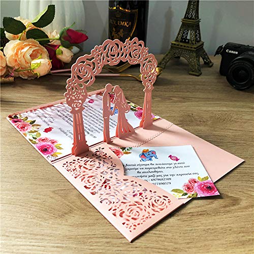 KUCHYNEE Laser Cut Rosa Hochzeitseinladungskarten mit 3D-Pop-up Braut und Bräutigam Blumen und druckbare leere Hochzeit Verlobung lädt, 20 Stück KUCHYNEE Laser Cut Rosa Hochzeitseinladungskarten mit 3D-Pop-up Braut und Bräutigam Blumen und druckbare leere Hochzeit Verlobung lädt, 20 Stück von KUCHYNEE