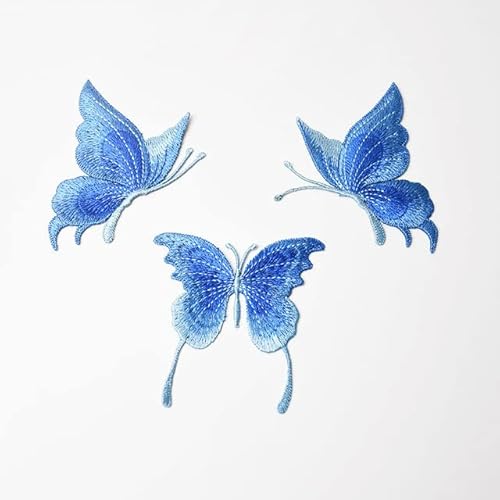 KUCOON 3 Stück Blaue Spitze bestickte Schmetterlings-Patches zum Aufnähen auf Kleidung, Applikation für Tanzkleid KUCOON 3 Stück Blaue Spitze bestickte Schmetterlings-Patches zum Aufnähen auf Kleidung, Applikation für Tanzkleid von Homry