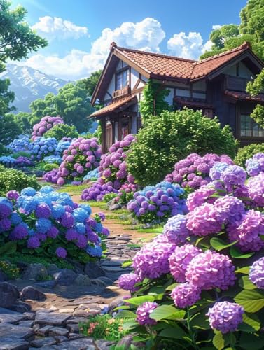 5D Diamond Painting Blume, HäUser Diamond Painting Erwachsene, DIY Vollbohrer Diamanten Malerei Stickerei Kreuzstich Set, Mosaikherstellung Kunst für Deko Wohnzimmer, Geschenke 30x40cm H-4679 von KUEAJIOU
