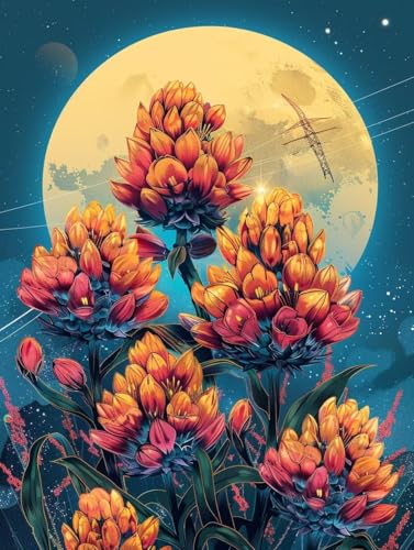 5D Diamond Painting Blume, Mond Diamond Painting Erwachsene, DIY Vollbohrer Diamanten Malerei Stickerei Kreuzstich Set, Mosaikherstellung Kunst für Deko Wohnzimmer, Geschenke für Frauen 30x40cm P-6803 5D Diamond Painting Blume, Mond Diamond Painting Erwachsene, DIY Vollbohrer Diamanten Malerei Stickerei Kreuzstich Set, Mosaikherstellung Kunst für Deko Wohnzimmer, Geschenke für Frauen 30x40cm P-6803 von KUEAJIOU
