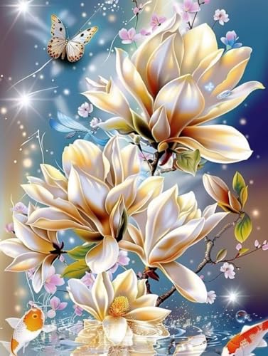 5D Diamond Painting Blume, Schmetterling Diamond Painting Erwachsene, DIY Vollbohrer Diamanten Malerei Stickerei Kreuzstich Set, Mosaikherstellung Kunst für Deko Wohnzimmer, Geschenke 70x95cm 4-2554 von KUEAJIOU