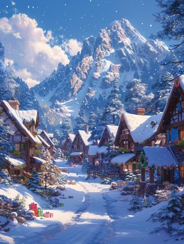 5D Diamond Painting Erwachsene Berg, HäUser Diamant Painting Bilder, DIY Vollbohrer Diamanten Malerei Stickerei Kreuzstich, Als Geschenke, Zur Entspannung und Als Deko Wohnzimmer 50x65cm 1-2235 von KUEAJIOU