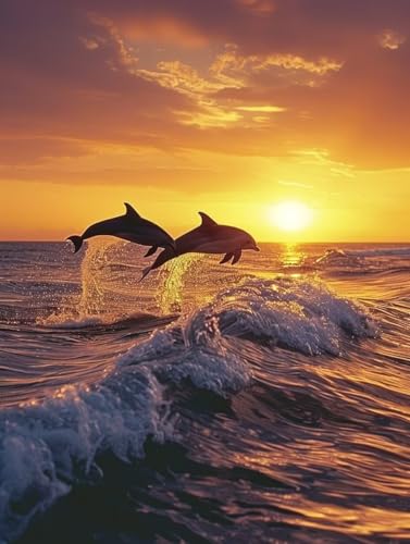 5D Diamond Painting Erwachsene Delphin, Sonnenuntergang Diamant Painting Bilder, DIY Vollbohrer Diamanten Malerei Stickerei Kreuzstich, Als Geschenke für Frauen, Deko Wohnzimmer 60X80cm 5-6294 5D Diamond Painting Erwachsene Delphin, Sonnenuntergang Diamant Painting Bilder, DIY Vollbohrer Diamanten Malerei Stickerei Kreuzstich, Als Geschenke für Frauen, Deko Wohnzimmer 60X80cm 5-6294 von KUEAJIOU