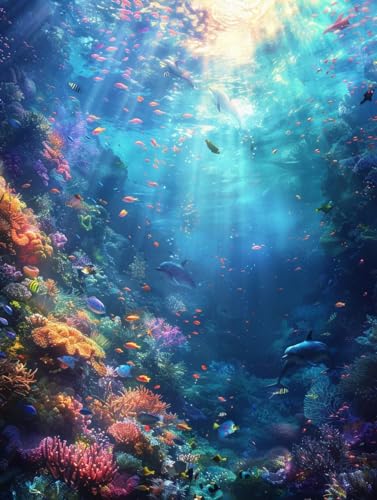 5D Diamond Painting Erwachsene Delphin, Unterwasserwelt Diamant Painting Bilder, DIY Vollbohrer Diamanten Malerei Stickerei Kreuzstich, Als Geschenke für Frauen, Deko Wohnzimmer 40X50cm 4-3691 von KUEAJIOU