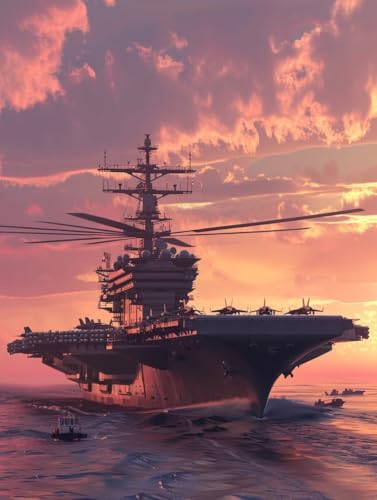 5D Diamond Painting Erwachsene FlugzeugträGer, Sonnenuntergang Diamant Painting Bilder, DIY Vollbohrer Diamanten Malerei Stickerei Kreuzstich, Als Geschenke für Frauen, Deko Wohnzimmer 50x65cm O-5114 von KUEAJIOU